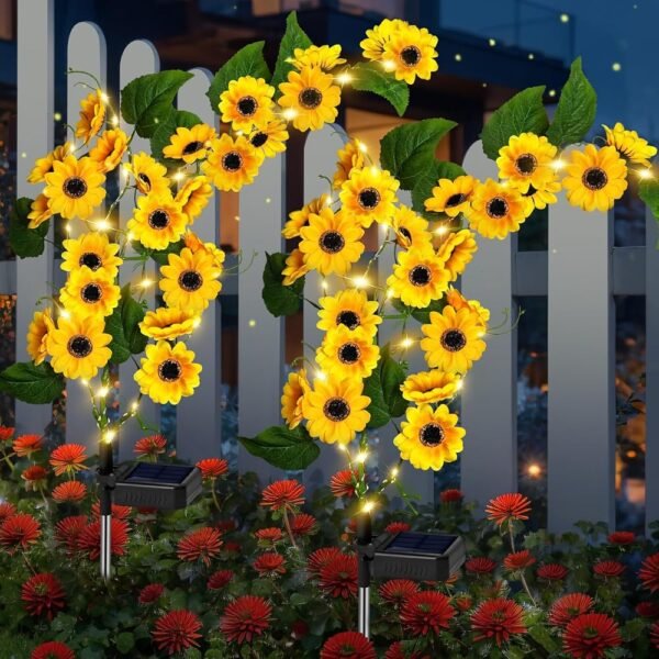 Solar Garden Lights Outdoor, 2 Pack New Sunflower Light for Outside, Solar Willow Vine Light with 46 LED Sunflowers, Waterproof Decor for Yard, Patio, Pathway, Gardening Gifts...