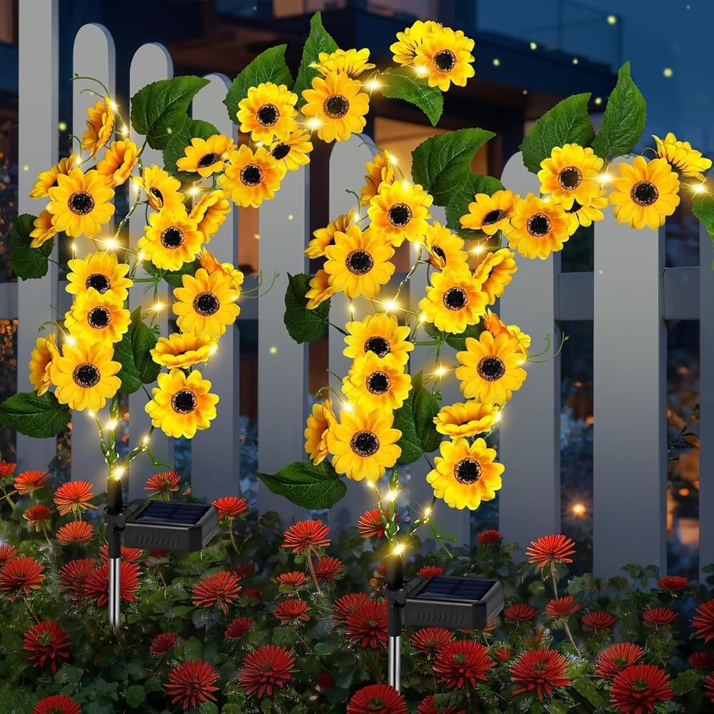 Solar Garden Lights Outdoor, 2 Pack New Sunflower Light for Outside, Solar Willow Vine Light with 46 LED Sunflowers, Waterproof Decor for Yard, Patio, Pathway, Gardening Gifts...