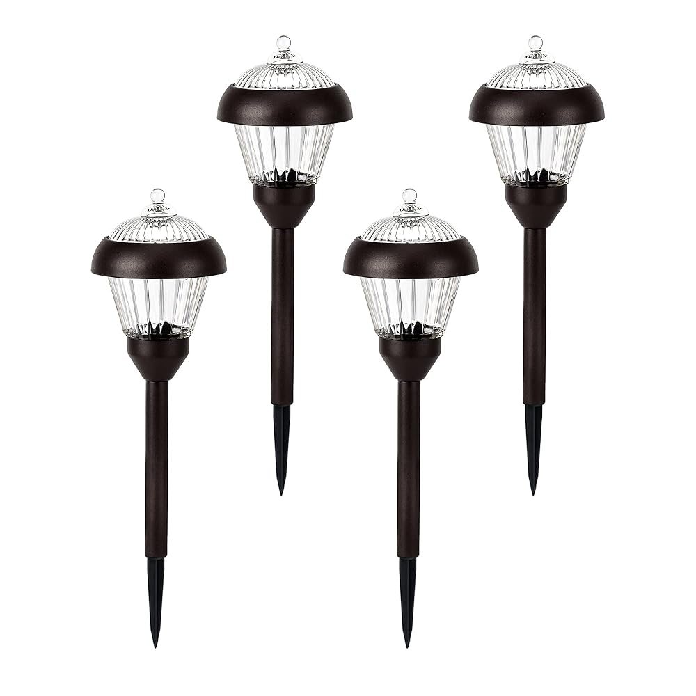 Solpex Outdoor Solar Path Lights, Glass and Powder Coated Cast Aluminum Metal, 2 Bright LEDs per Light 6 Lumens Output per LED, Easy No Wire Installation, Waterproof, Bronze
