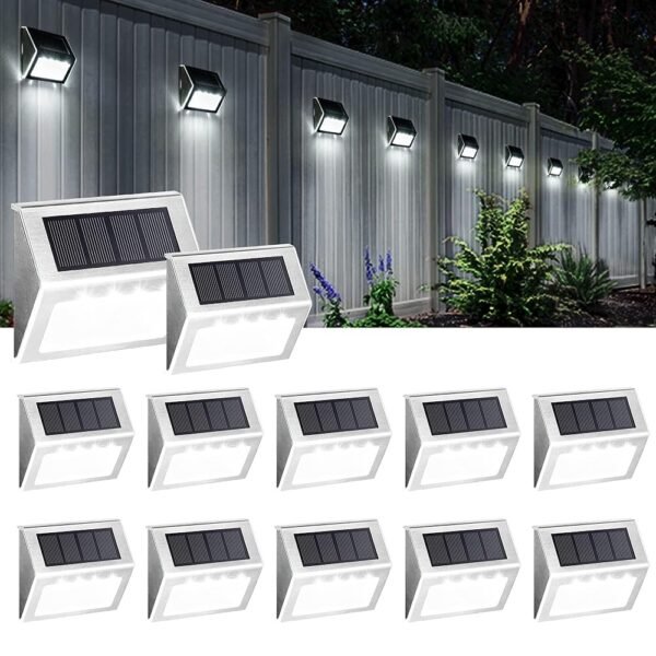 SOLPEX Solar Fence Lights, 12 Pack Solar Powered Deck Lights Outdoor Waterproof,4 LEDs Solar Step Lighting for Stair Stairway Patio Porch Pathway Walkway Garden (Cold White)