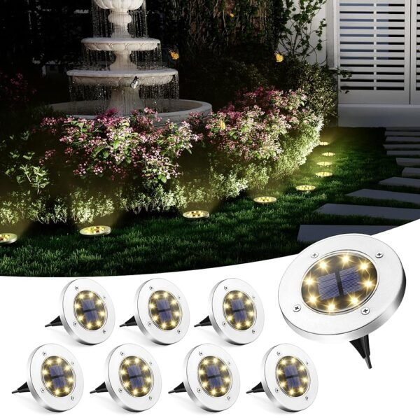 SOLPEX Solar Ground Lights, 8 Pack Solar Lights Outdoor Waterproof, 8 LED Solar Powered Landscape Lighting for Garden Yard Patio Pathway Driveway Walkway (Warm White)