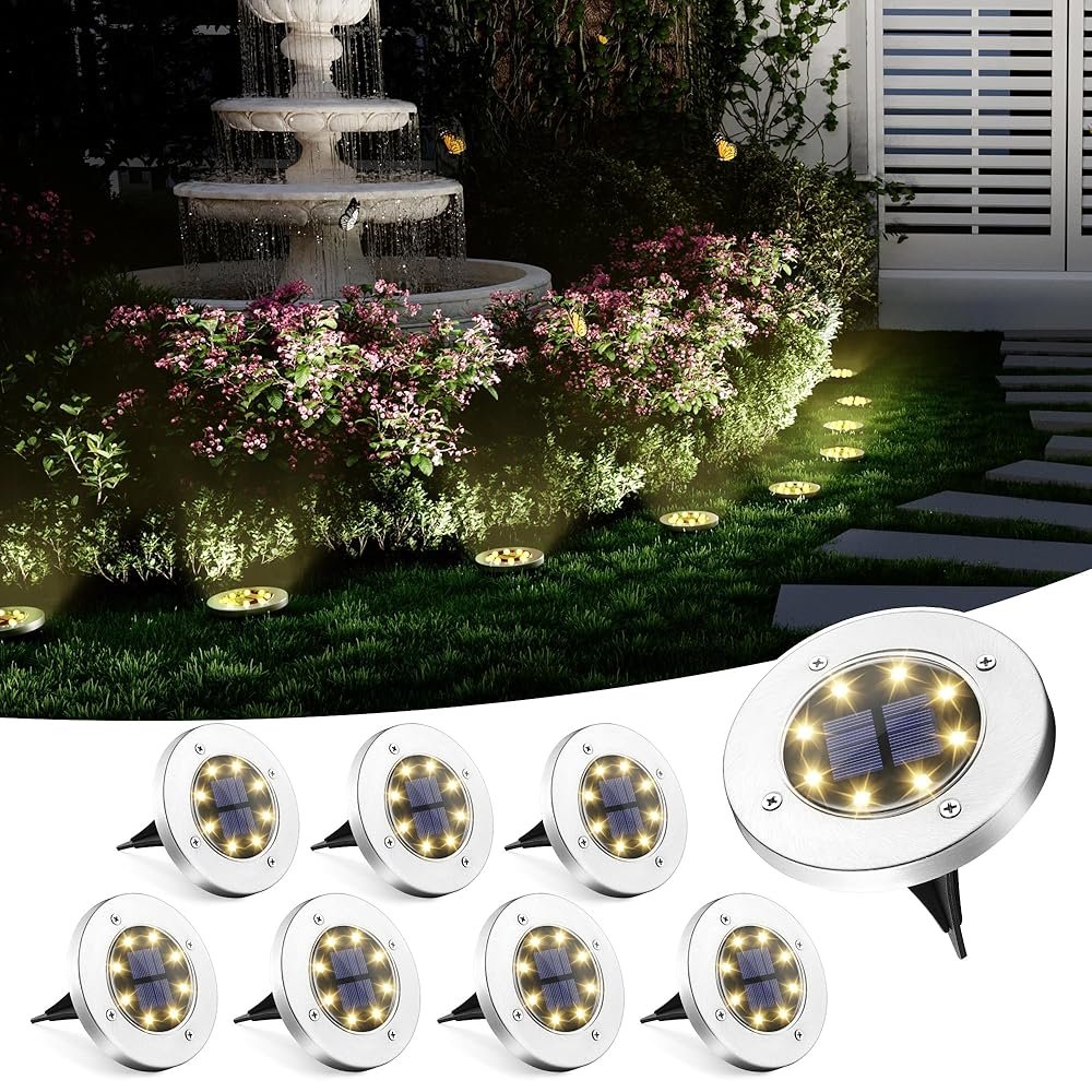 SOLPEX Solar Ground Lights, 8 Pack Solar Lights Outdoor Waterproof, 8 LED Solar Powered Landscape Lighting for Garden Yard Patio Pathway Driveway Walkway (Warm White)