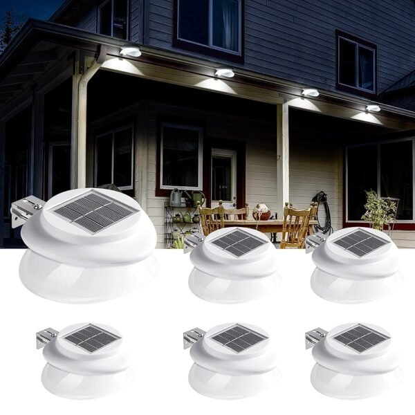 SOLPEX Solar Gutter Lights Outdoor 6 Pack, 9 LED Deck Fence Lights Waterproof for Wall, Deck, Fence, Stair, Step and Yard（White