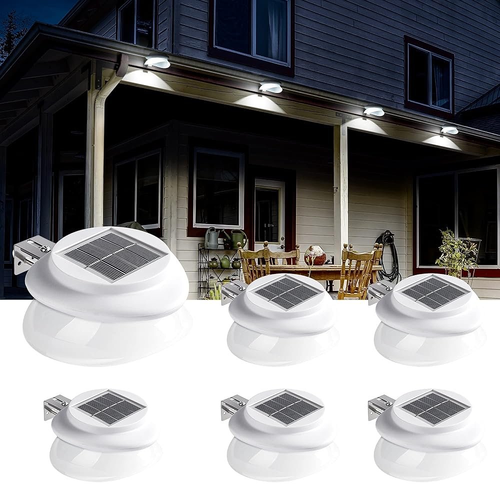 SOLPEX Solar Gutter Lights Outdoor 6 Pack, 9 LED Deck Fence Lights Waterproof for Wall, Deck, Fence, Stair, Step and Yard(White