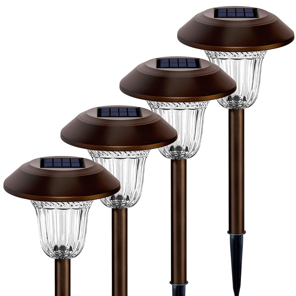 SOLPEX Solar Path Lights, 4 Pack High Lumen Solar Garden Lights, Solar Powered Waterproof Pathway Lights, Automatic Led Warm White Solar Yard Lights for Driveway, Walkway,...