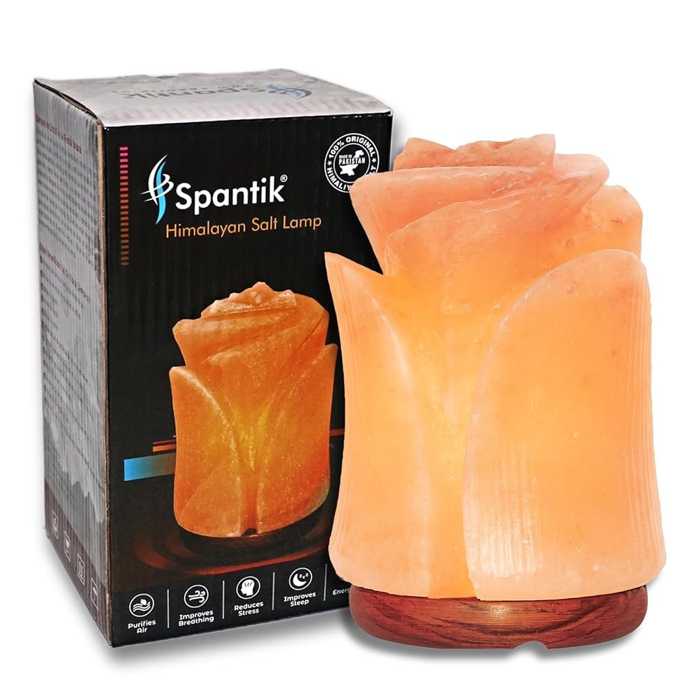 Spantik Tulip Shape Himalayan Pink Salt Lamp | Hand-Carved Rock Salt Flower Lamp | Natural Salt Night Light Desk Lamp for Home Office Decor | Himalayan Salt Lamps Sourced from...