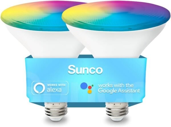 Sunco PAR38 Alexa Compatible Smart LED Bulbs, WiFi Color Changing Outdoor Flood Light, 13W, RGB Tunable White CCT, Dimmable, with Amazon Alexa & Google Assistant, No Hub...