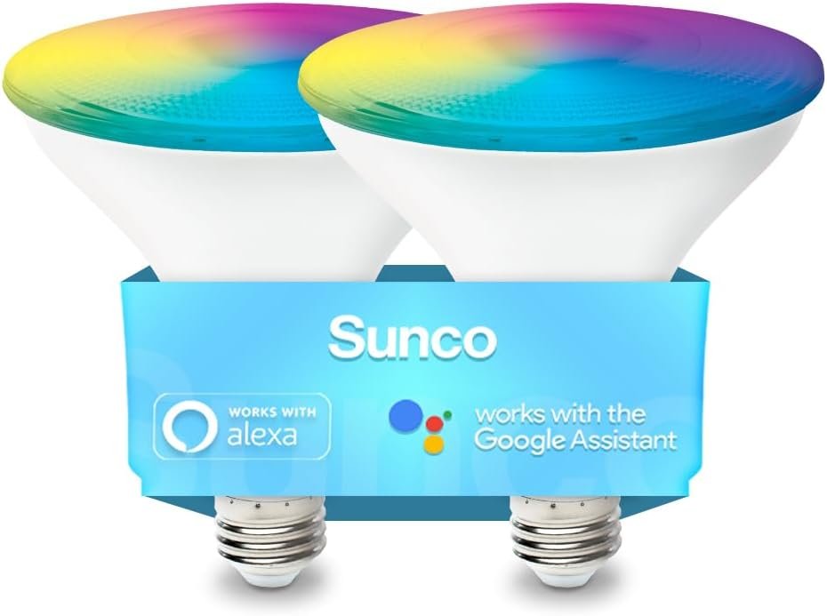 Sunco PAR38 Alexa Compatible Smart LED Bulbs, WiFi Color Changing Outdoor Flood Light, 13W, RGB Tunable White CCT, Dimmable, with Amazon Alexa & Google Assistant, No Hub...