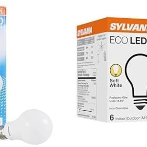 Sylvania LED A19 Light Bulb & Sylvania ECO LED A19 Light Bulb, 100W Equivalent, Efficient 14.5W, 7 Year, 1450 Lumens, Non-Dimmable, Frosted, 2700K, Soft White - 6 Pack (40885)