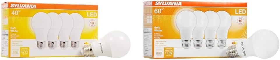 Sylvania LED Light Bulb 4-Pack, 40W and 60W Equivalent, Efficient 6W 450 Lumens and 8.5W 800 Lumens, A19 Medium Base, Soft White