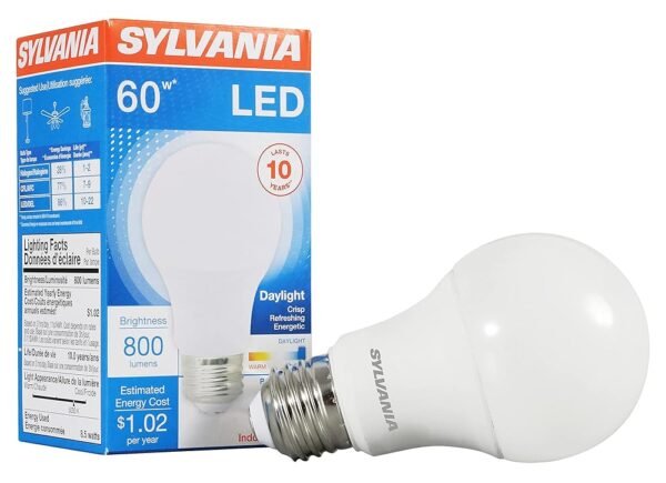 SYLVANIA LED Light Bulb, 60W Equivalent A19, Efficient 8.5W, Medium Base, Frosted Finish, 800 Lumens, Daylight - 1 Pack (79281)