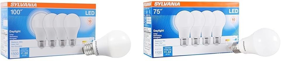 Sylvania LED Light Bulbs, 100W & 75W Equivalent, Efficient 14W & 12W, 1500 & 1100 Lumens, 4 Packs (78103 & 78100)