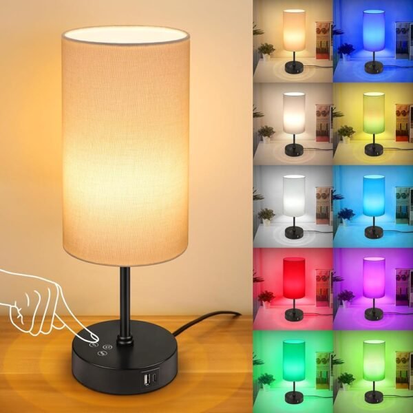 Unicozin Small Table Lamp, 3 CCT 3000K/4500K/6500K & RGB Color Changing, Stepless Dimmable Bedside Lamp for Reading, Touch Control Ambience Nightstand Light for Home Decor...