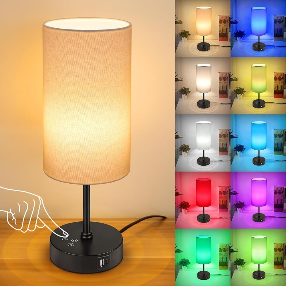 Unicozin Small Table Lamp, 3 CCT 3000K/4500K/6500K & RGB Color Changing, Stepless Dimmable Bedside Lamp for Reading, Touch Control Ambience Nightstand Light for Home Decor...