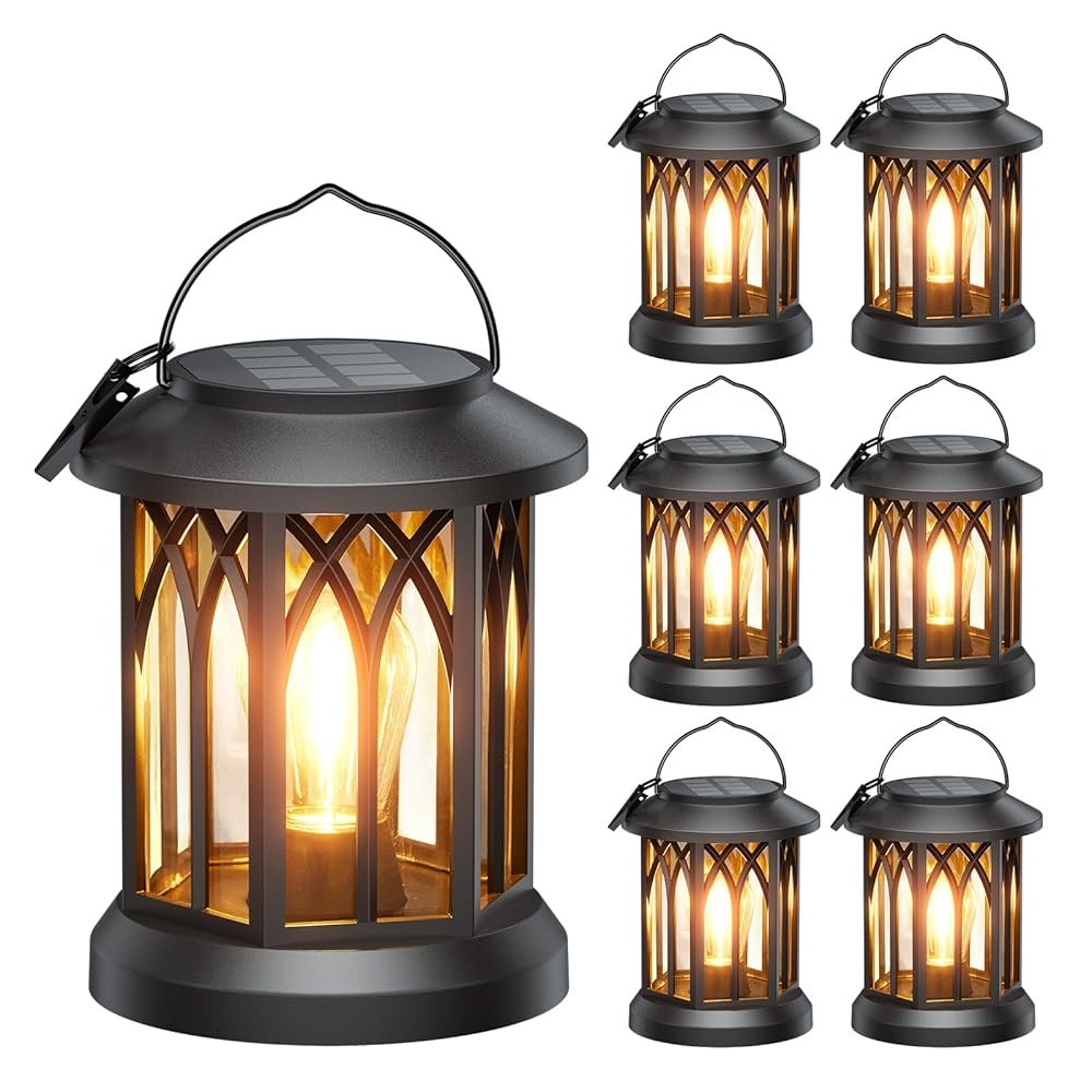 WdtPro Solar Lanterns Outdoor Waterproof, Upgraded Bright Hanging Solar Lights for Outside,Solar Powered Lanterns Lighting LED for Garden Patio Yard Decorative 6 Pack (Warm Light)